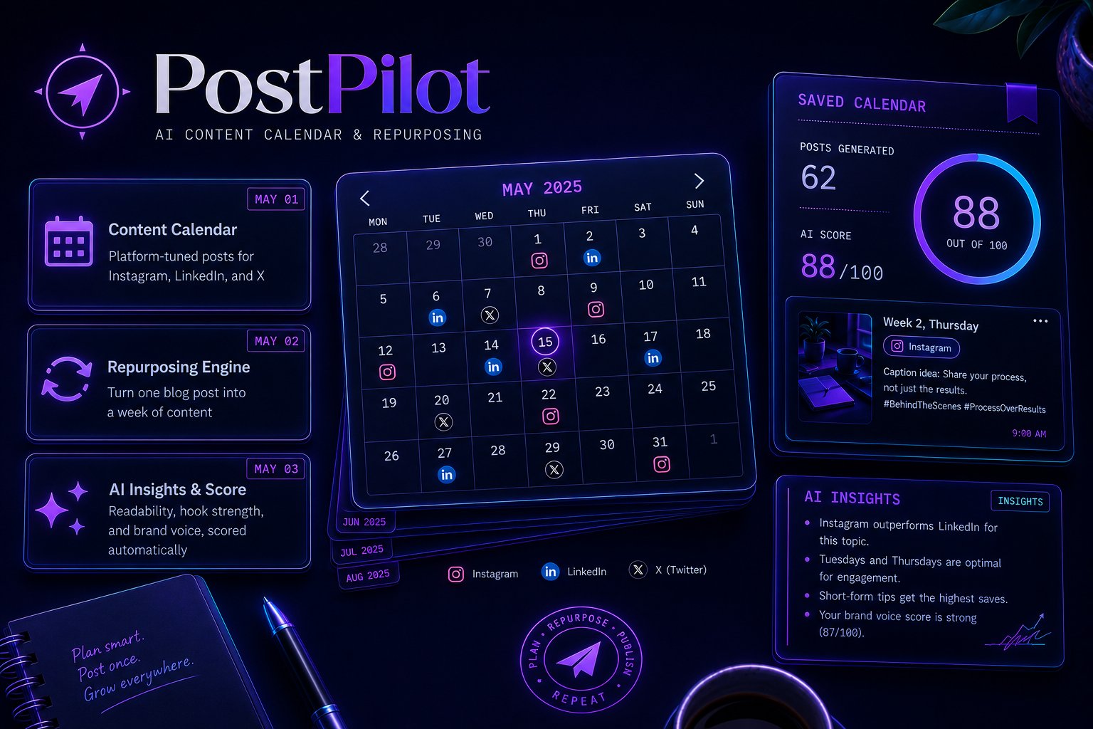 PostPilot content calendar dashboard